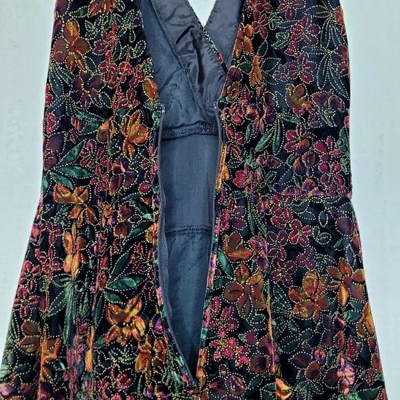 Vintage 90s Y2k Steppin Out Gold Embossed Floral Velvet Mini Dress Size 5 - Picture 9 of 11